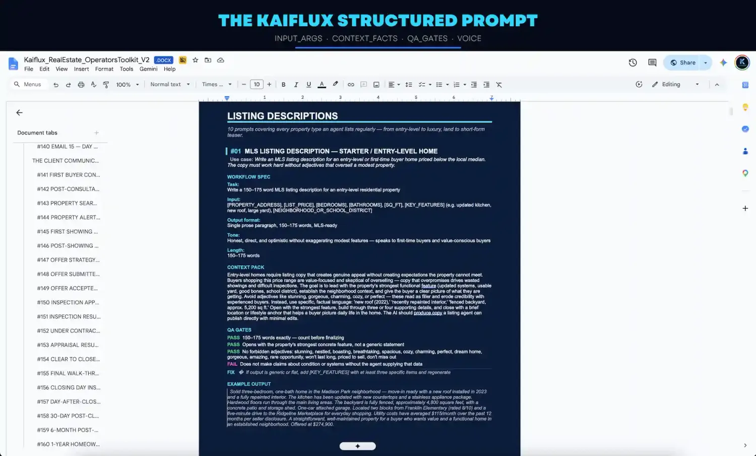 Example prompt from the Kaiflux toolkit, fully written and ready to paste