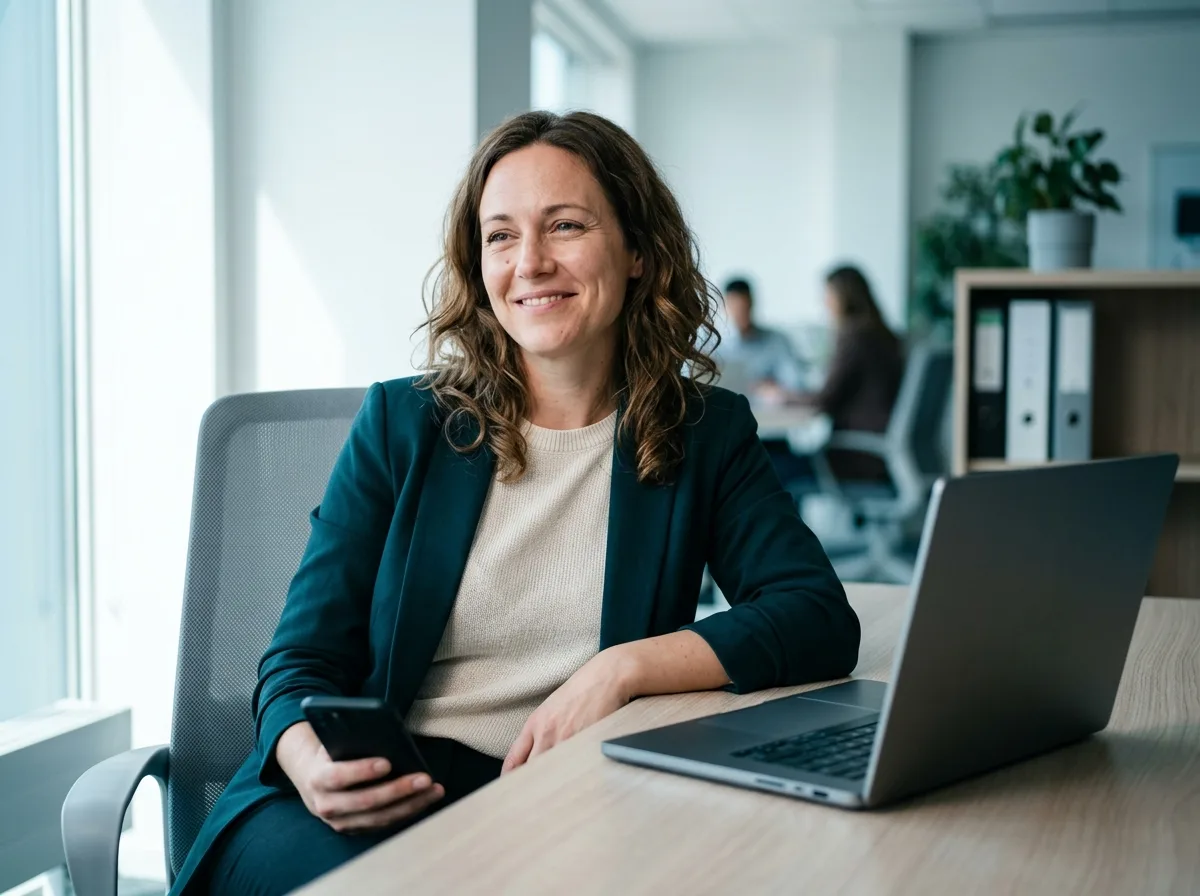 Real estate agent relaxed and confident after finishing work early
